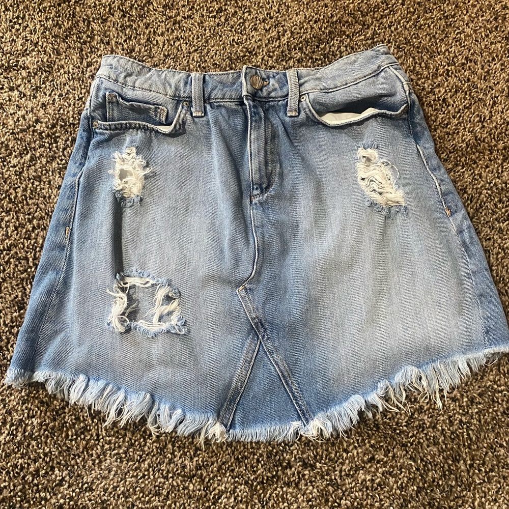Distressed jean skirt